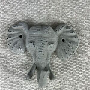 Cast Iron Elephant Wall Hook Hand Painted Gray Distressed Nursery Mudroom Hall